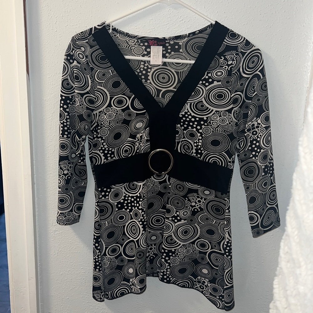 Black and white pattern blouse, size small.
